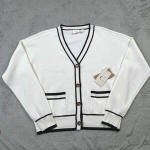 NWT Cyrus Cardigan Sweater Women Large Bone White Black V-Neck Button Front